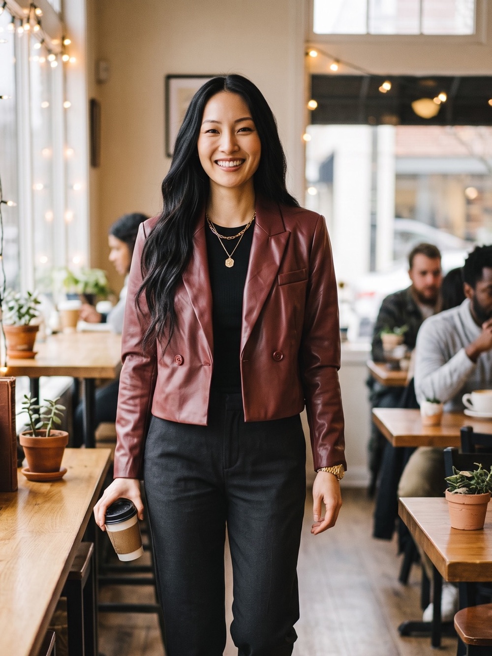 AREA STARS
Cropped Faux Leather Jacket